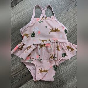 Old Navy Baby Girl 0-3 Months Leopard Ruffled 1-Piece Swimsuit
